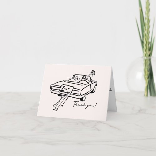 Thank you wedding card sketchy just married car 