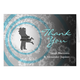 Thank You Wedding Card Teal Vintage Flowers