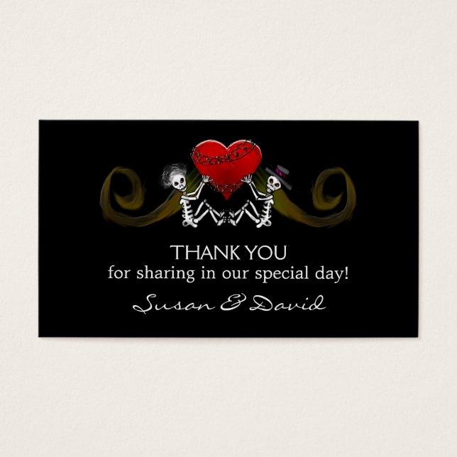 Thank You Wedding Cards - Skeletons Holding Heart (Front)