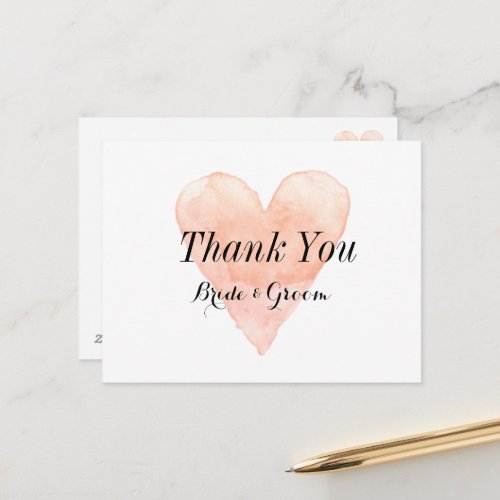 Thank you wedding cards with coral pink heart logo