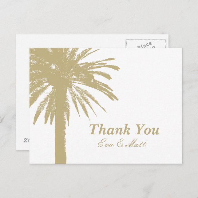 Thank you wedding cards with sandy palm tree image (Front/Back)