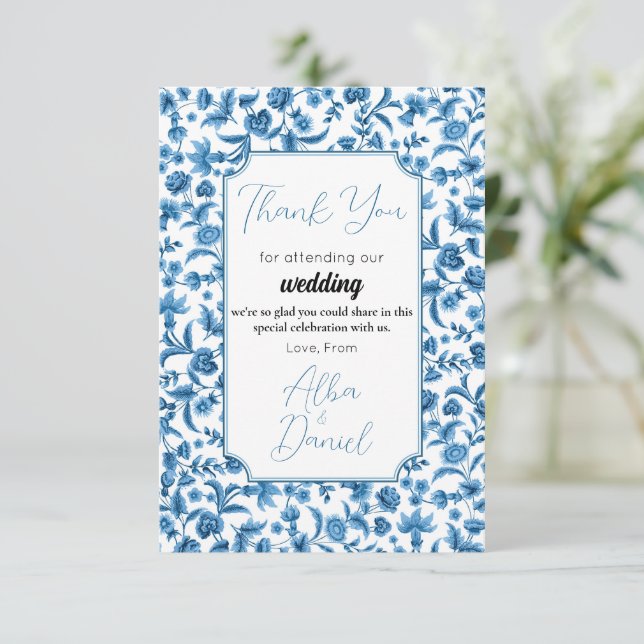 Thank You Wedding Chintz Blue & White Floral Ditsy Card (Standing Front)