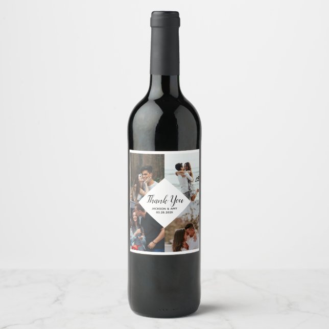 Thank you Wedding Couple  Wine Label (Front)