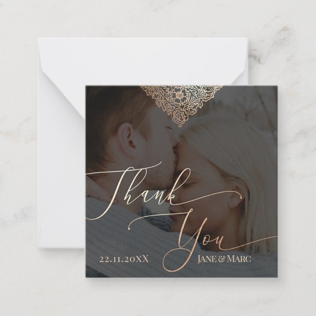 Thank You Wedding Custom Photo Gold Black Card (Front)