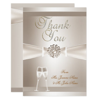 Thank You Wedding Damask Cream White Champagne Invitation