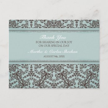Thank You Wedding Damask Postcard by all_items at Zazzle