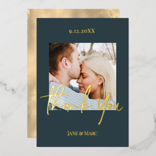 Thank You Wedding Dark Blue Gold Foil Cards