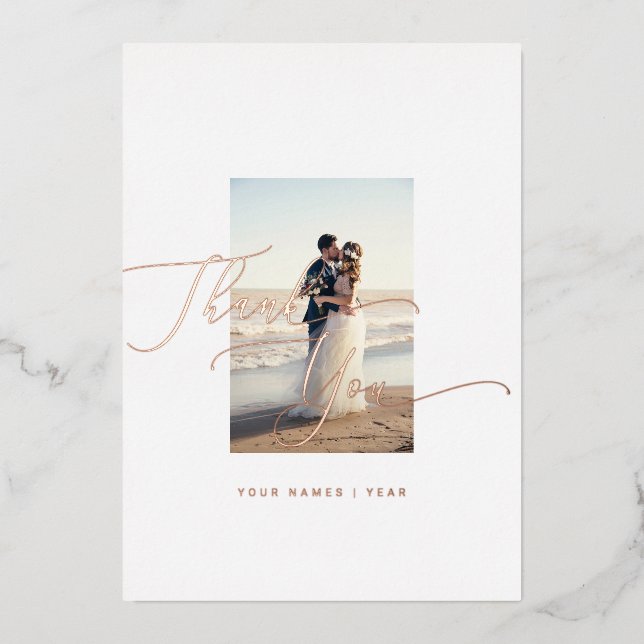 Thank You Wedding Elegant Calligraphy Foil Holiday Card (Front)