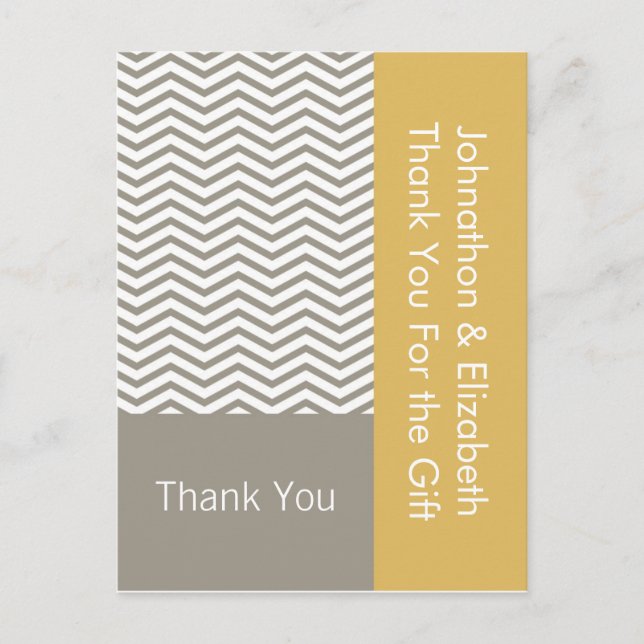 Thank You Wedding Engagement Gray White Chevron Postcard (Front)
