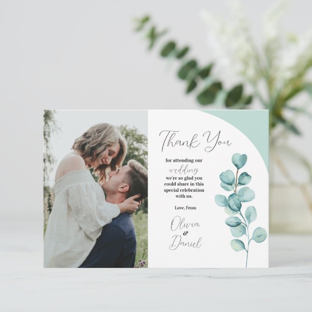 Thank You Wedding Eucalyptus Photo Leave Mint  (Standing Front)