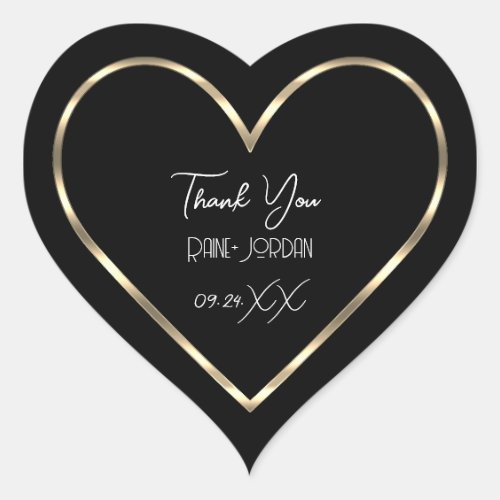 Thank You Wedding Favor Black White Golden Heart  Heart Sticker