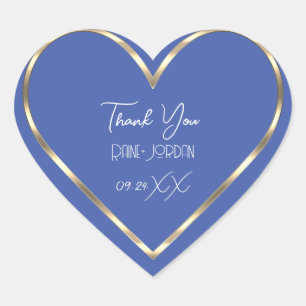 Thank You Wedding Favor Blue Golden Heart Heart Sticker
