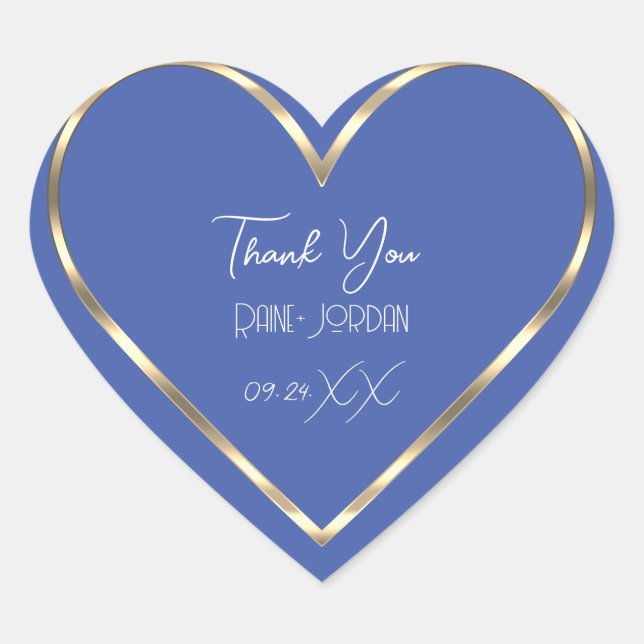 Thank You Wedding Favor Blue Golden Heart  Sticker (Front)