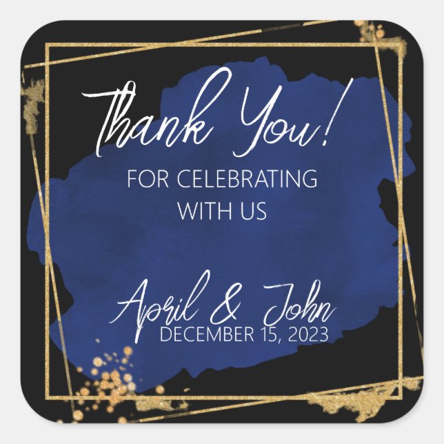 Thank you wedding favor labels, blue stickers (Front)