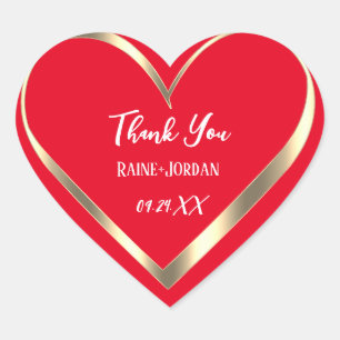 Thank You Wedding Favor Red  Golden Heart  Sticker