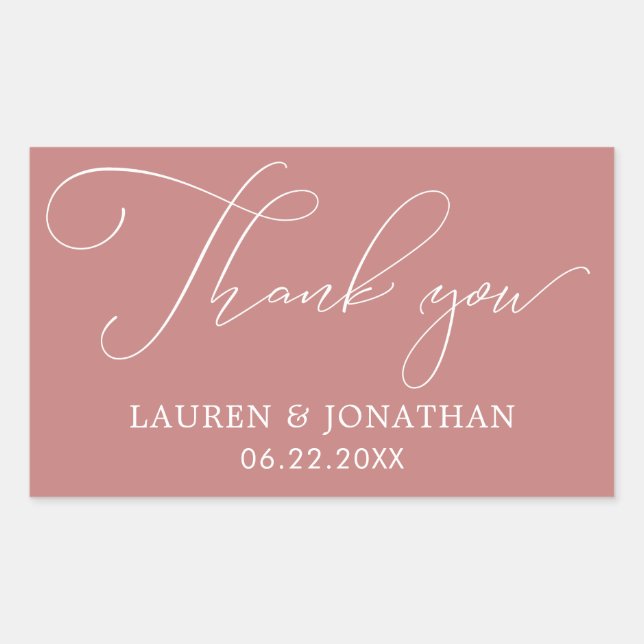 Thank You, Wedding Favor, Rose, White Rectangular Sticker (Front)