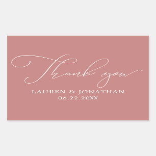 Thank You, Wedding Favor, Rose, White Rectangular Sticker