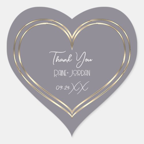 Thank You Wedding Favor Smoky Golden Heart  Heart Sticker