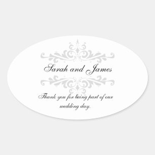 Thank You Wedding Favor Sticker Grey White