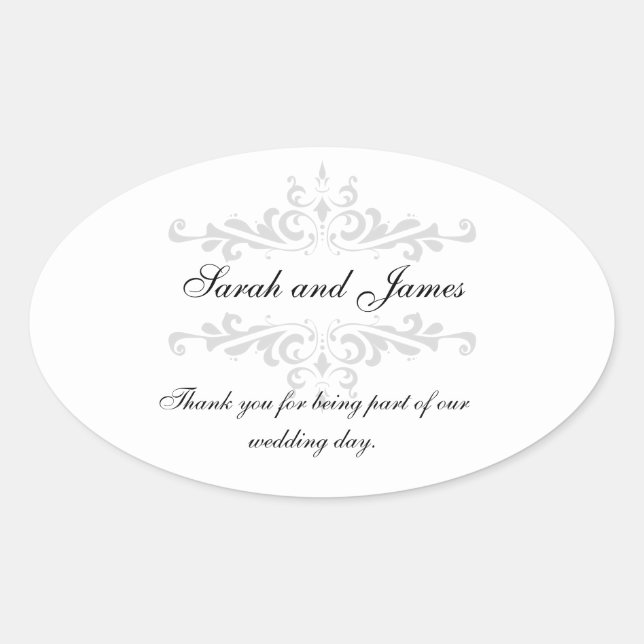 Thank You Wedding Favor Sticker Grey White (Front)
