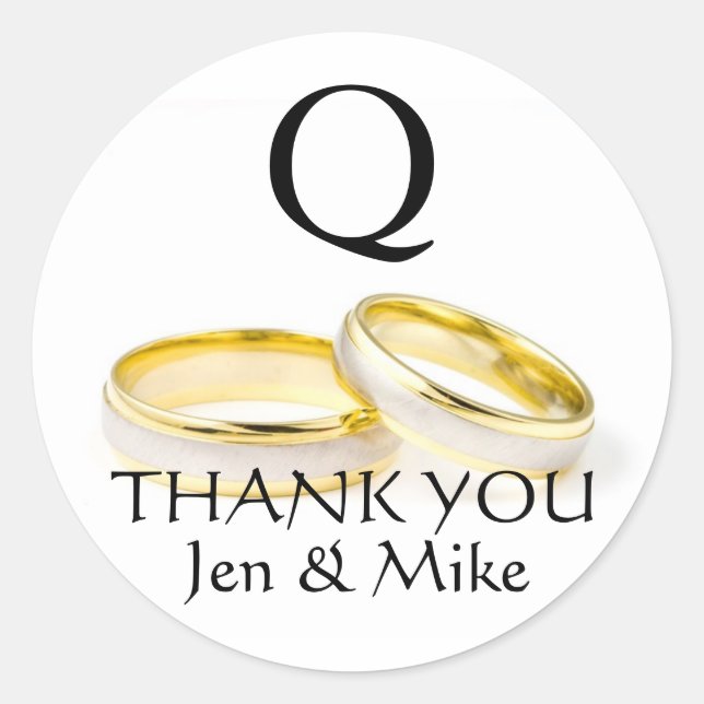 Thank You Wedding Favor Stickers Gold Rings (Front)