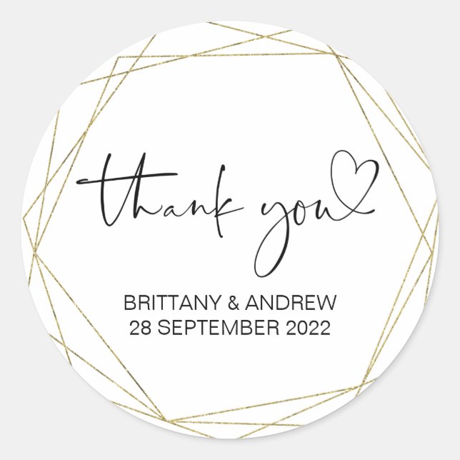 Thank You Wedding Favor Treat Bag Jar Cute Gold Classic Round Sticker (Front)