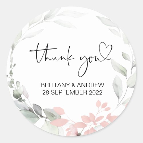 Thank You Wedding Favor Treat Bag Jar Pink Floral Classic Round Sticker