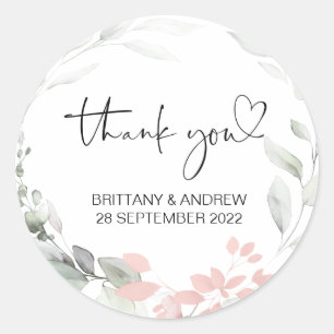 Thank You Wedding Favor Treat Bag Jar Pink Floral Classic Round Sticker