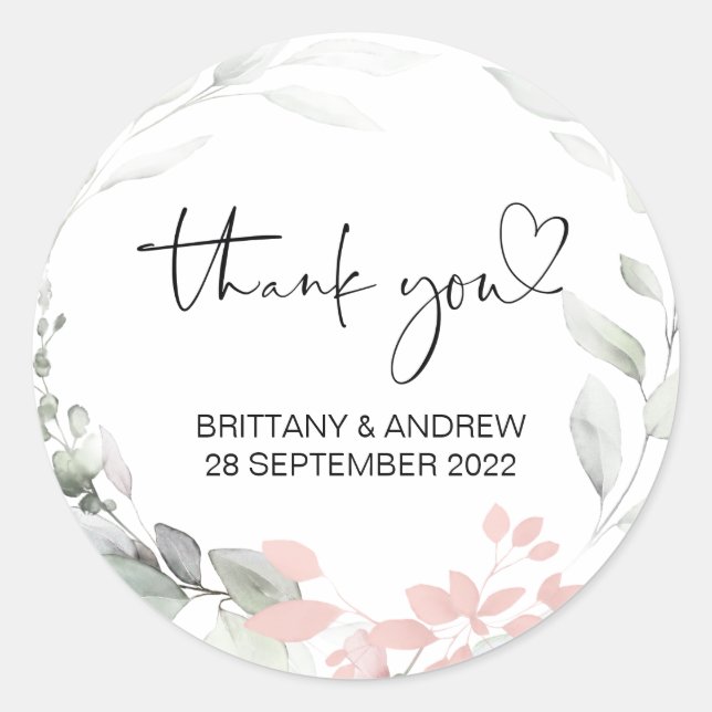 Thank You Wedding Favor Treat Bag Jar Pink Floral Classic Round Sticker (Front)
