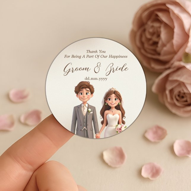 Thank You Wedding favors Couple Ilustration Classic Round Sticker (Creator Uploaded)