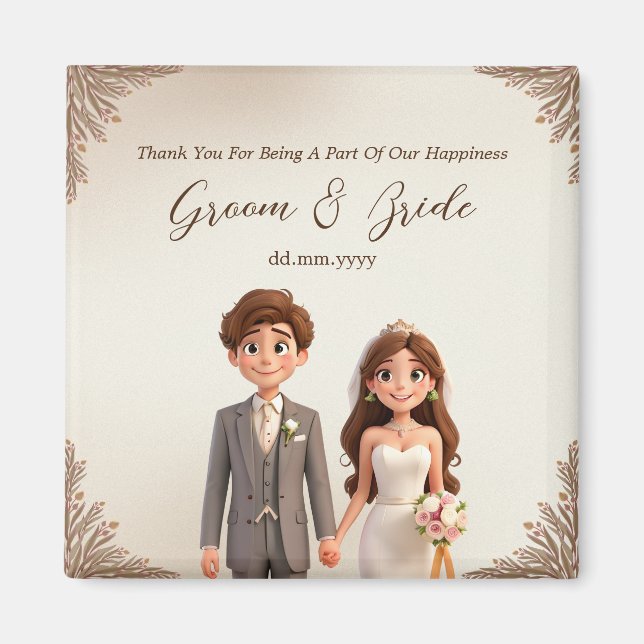 Thank You Wedding favors Magnet Couple Ilustration (Front)