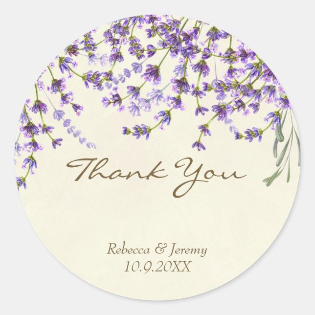 thank you wedding favors stickers lavender (Front)