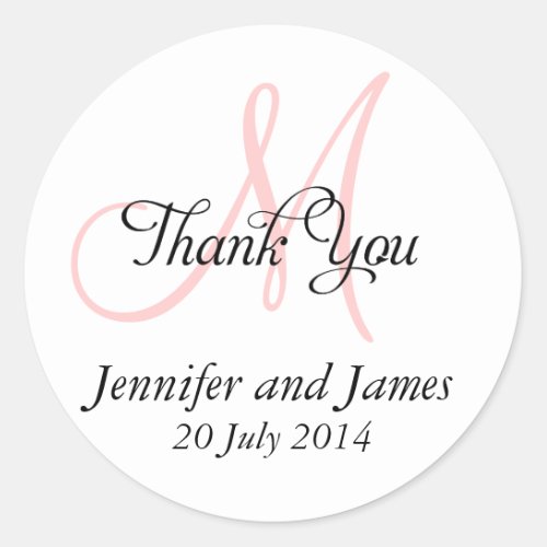 Thank You Wedding Favour Stickers Monogram Pink