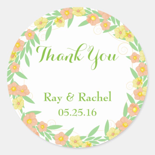Thank You Wedding Floral Classic Round Sticker (Front)