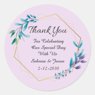 Thank You Wedding Flower Wreath Classic Round Stic Sticker