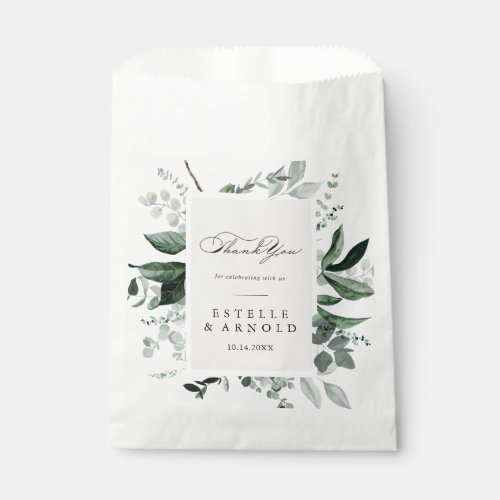 Thank You Wedding Geometric Calligraphy Greenery Favor Bag