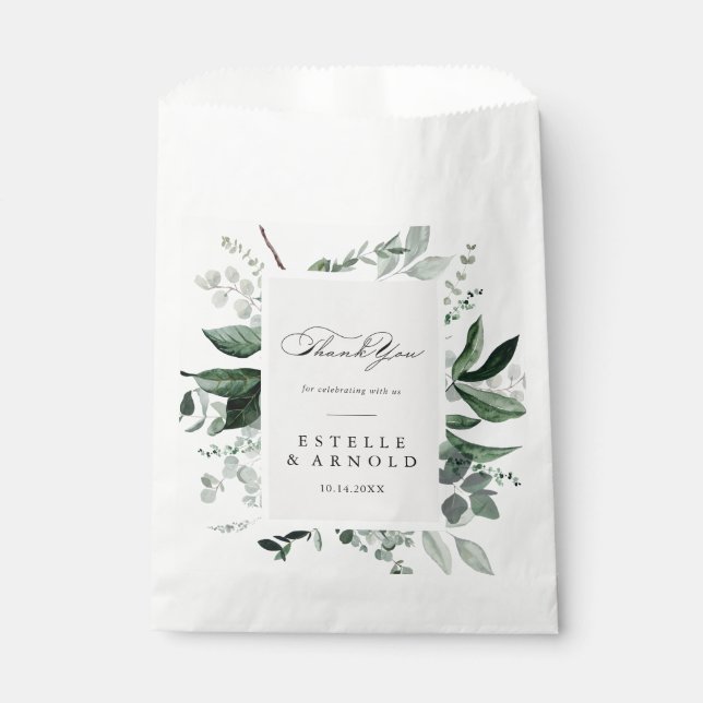 Thank You Wedding Geometric Calligraphy Greenery Favor Bag (Front)