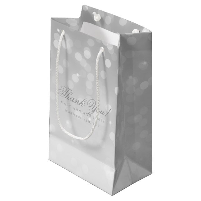 Thank You Wedding Gold Bokeh Sparkle Lights Small Gift Bag (Front Angled)