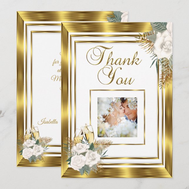 Thank you Wedding Golden White Rose Champagne (Front/Back)