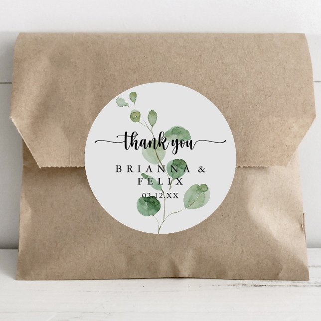 Thank You Wedding Green Delight Eucalyptus Favor   Classic Round Sticker (Creator Uploaded)