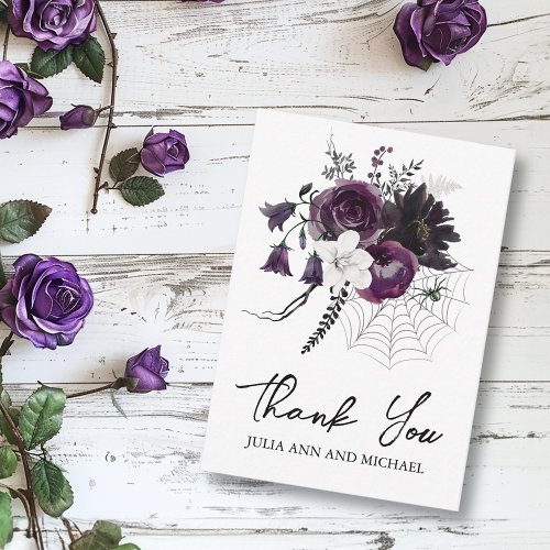 Thank you Wedding Halloween Floral Purple Plum  Note Card