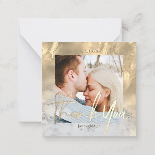 Thank You Wedding Marble Photo Card with Envelope (Front)
