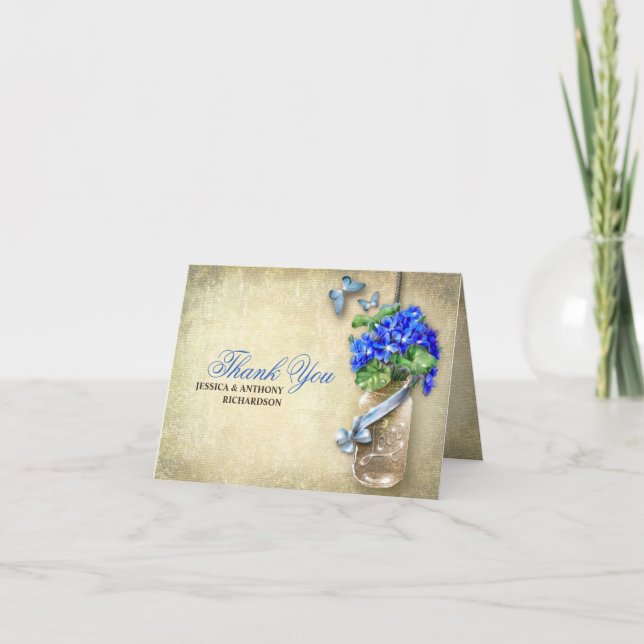 thank you wedding mason jar burlap design cards (Front)