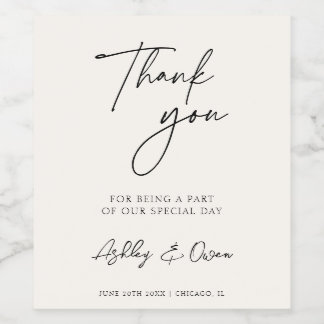 Thank You Wedding Modern Black Script Minimalist Wine Label