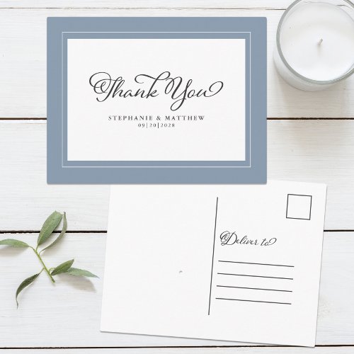 Thank You Wedding Modern Calligraphy Dusty Blue Postcard