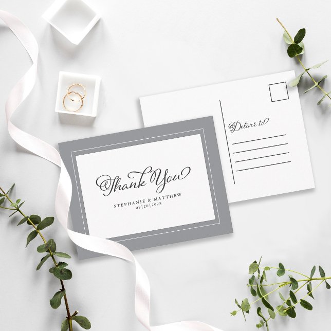 Thank You Wedding Modern Calligraphy Gray Stylish Postcard (Creator Uploaded)