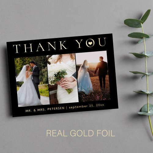 Thank you wedding modern photo gold foil card