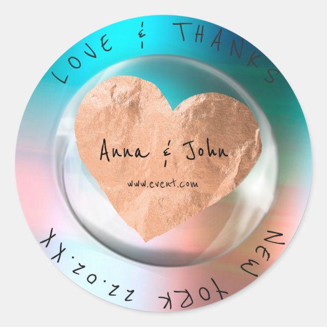 Thank You Wedding Name Ombre Blue Copper Drop Classic Round Sticker (Front)