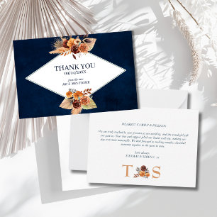 Thank You Wedding Pampas Grass Navy Blue Autumn Note Card