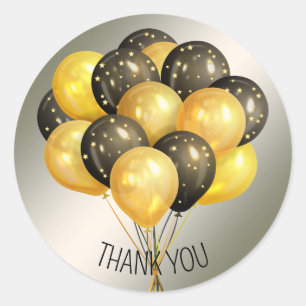 Thank You Wedding Party Gold Black Balloons Classic Round Sticker